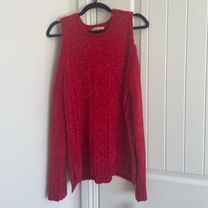 Red open shoulder sweater